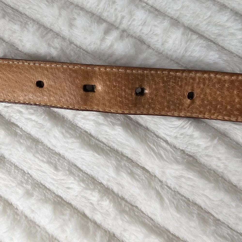 Silver Concho Engraved Buckle Top Grain Leather Belt 36 Brown Western Cowboy